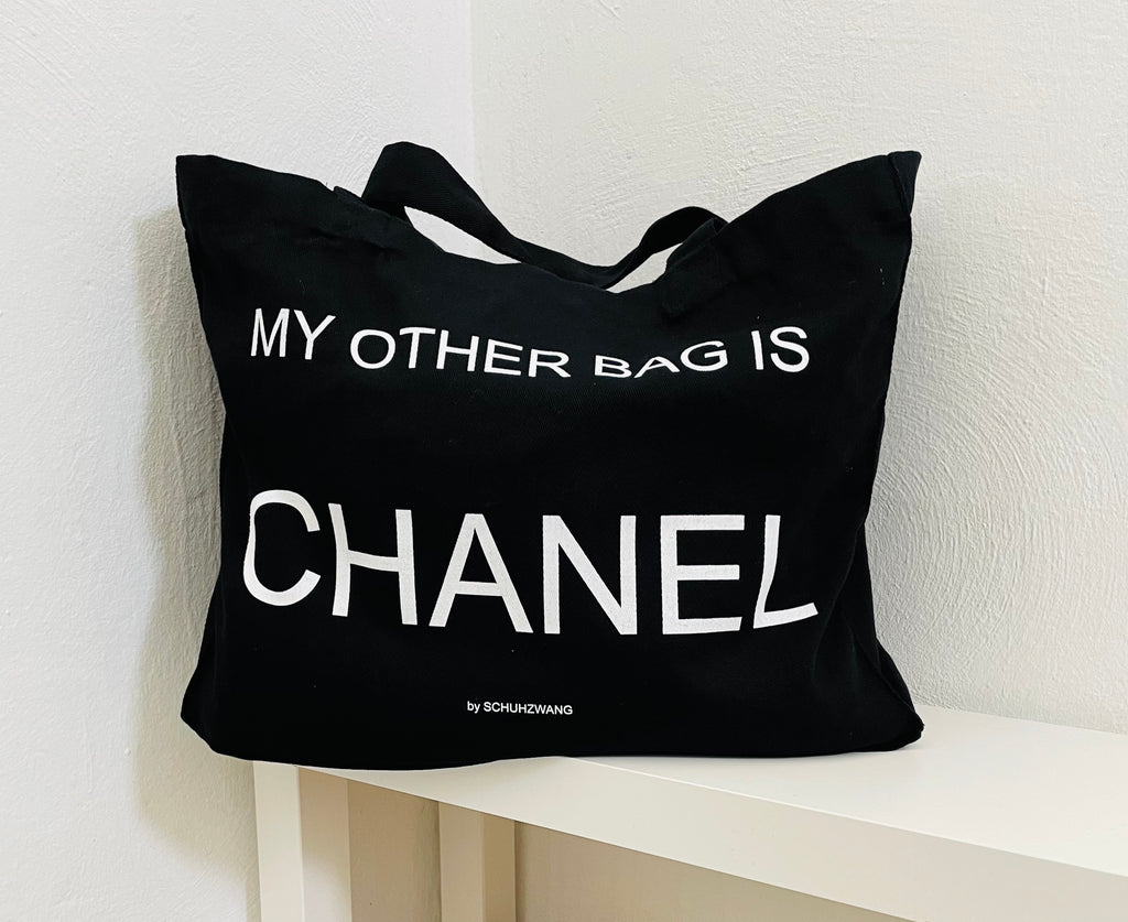 Canvas-Shopper XXL „My other bag is…“ Aufdruck Statement Schwarz –  SCHUHZWANG